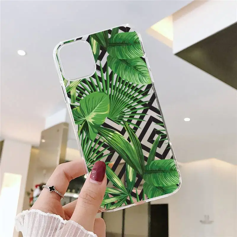 

Green Plant leaf Accessories Phone Case Transparent soft For iphone 5 5s 5c se 6 6s 7 8 11 12 plus mini x xs xr pro max