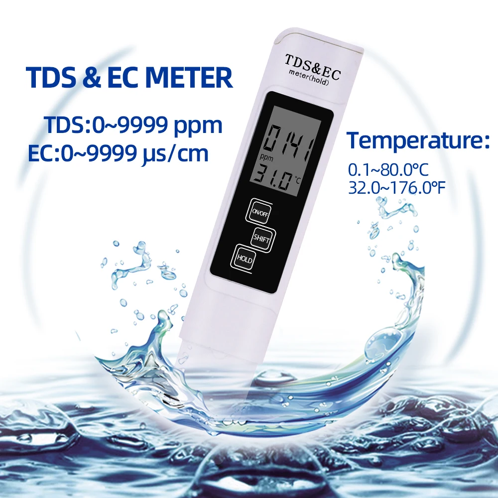 TDS метр тестер для Тестеры качества воды, 3-в-1(TDS, EC, Температура), 0-9990 ppm+ цифровой прибор для измерения уровня pH и тестер 0-14 рН питьевой 40% off