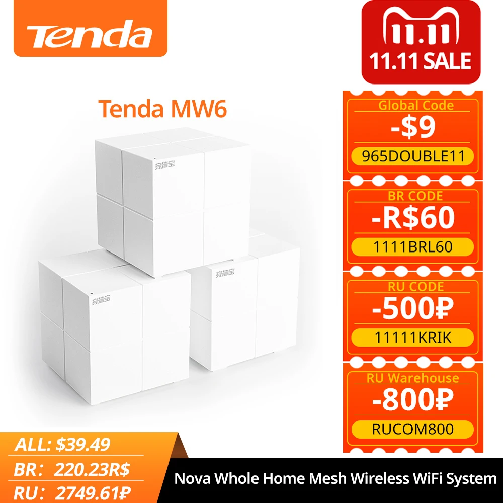 Tenda MW6 Nova Whole Home Mesh Wireless WiFi System with 11AC 2.4G/5.0GHz WiFi Wireless Router and Repeater, APP Remote Manage