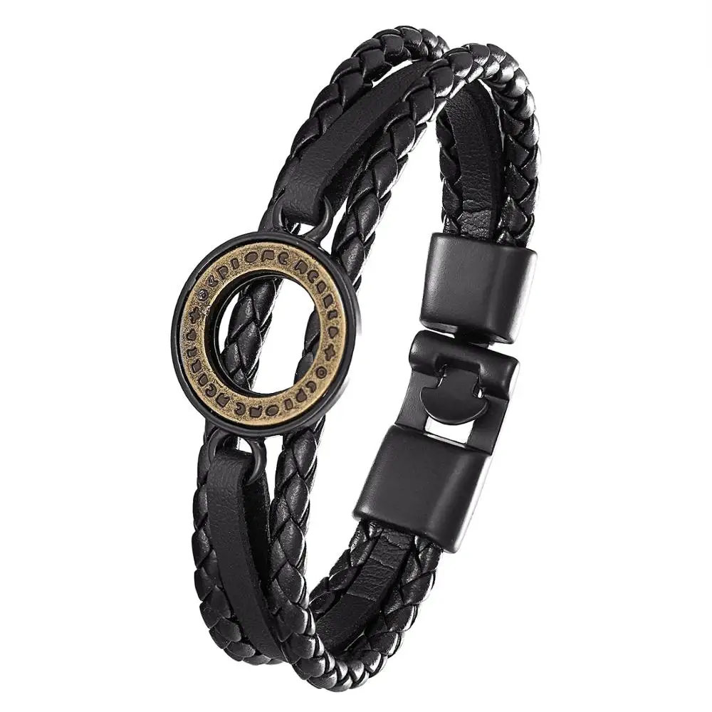 Lucky Винтаж Кожаный браслет для мужчин круглый вырез горловины в стиле