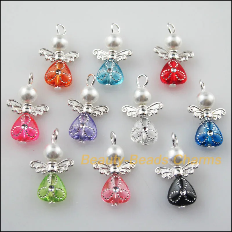 

20 New Charms Mixed Heart Dancing Angel Silver Plated Wings Pendants 14x22mm