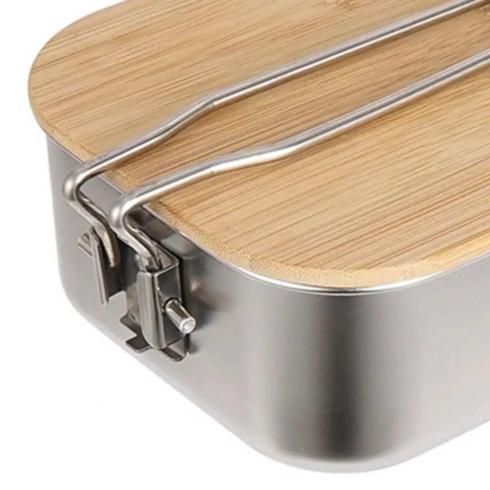 

Leakproof Thermal Insulation Stainless Steel Wooden Cover Lunch Food Container Bento Box for Outdoor Camping