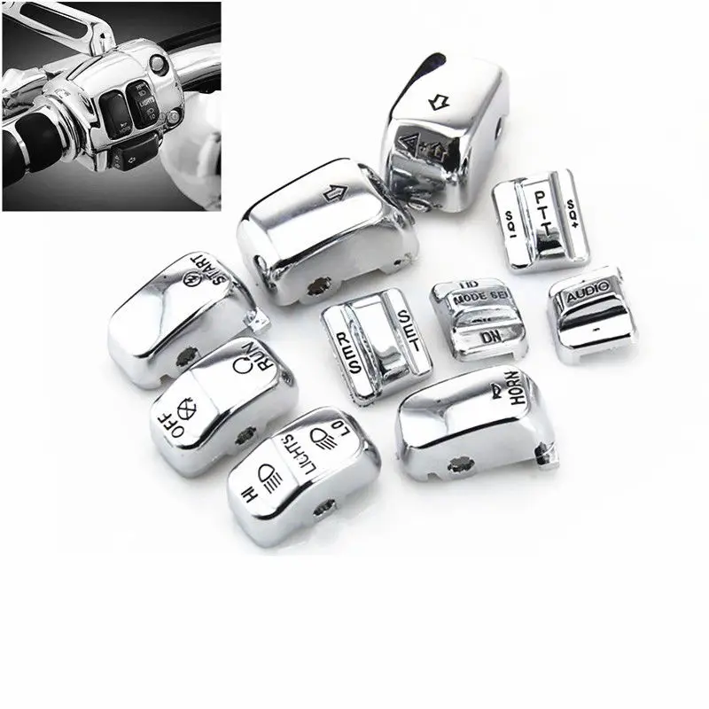 

Chrome 10 piece Replacement Switch Cap Button kit For Harley Touring 1996-2013