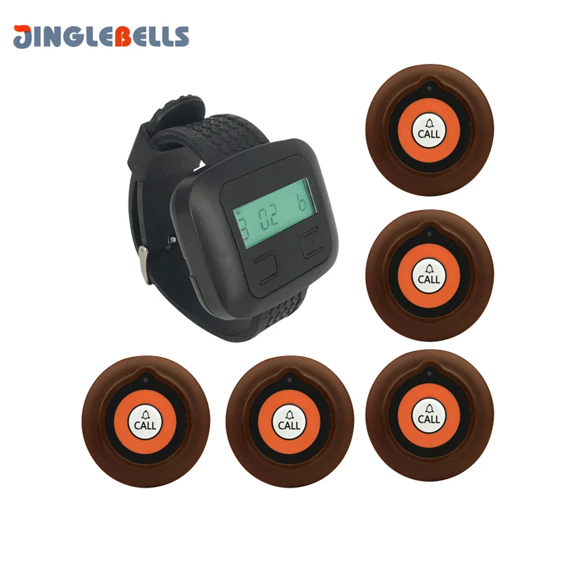 Call Button Restaurant Pager Transmitter Wristwatch Receiver Black with Battery Frequency 433.92 MHz For Cafe