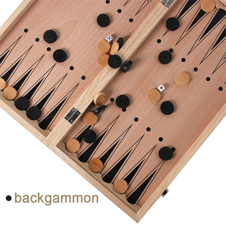 

3 in 1 Foldable Wooden Chess Board Set Travel Games Chess Backgammon Checkers Toy Chessmen Entertainment Game Board Toys Gifts L
