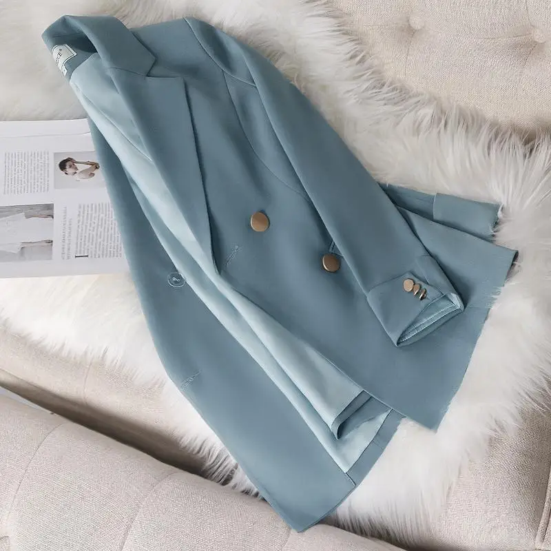 Женский офисный пиджак с отложным воротником FTLZZ двубортный длинным рукавом