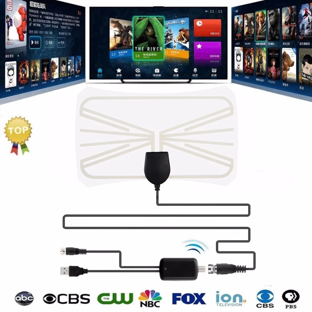 HDTV антенны для помещений ТВ 980 миль 30 дБ цифровые с усилителем ISDBT ATSC DVB T2 Clear
