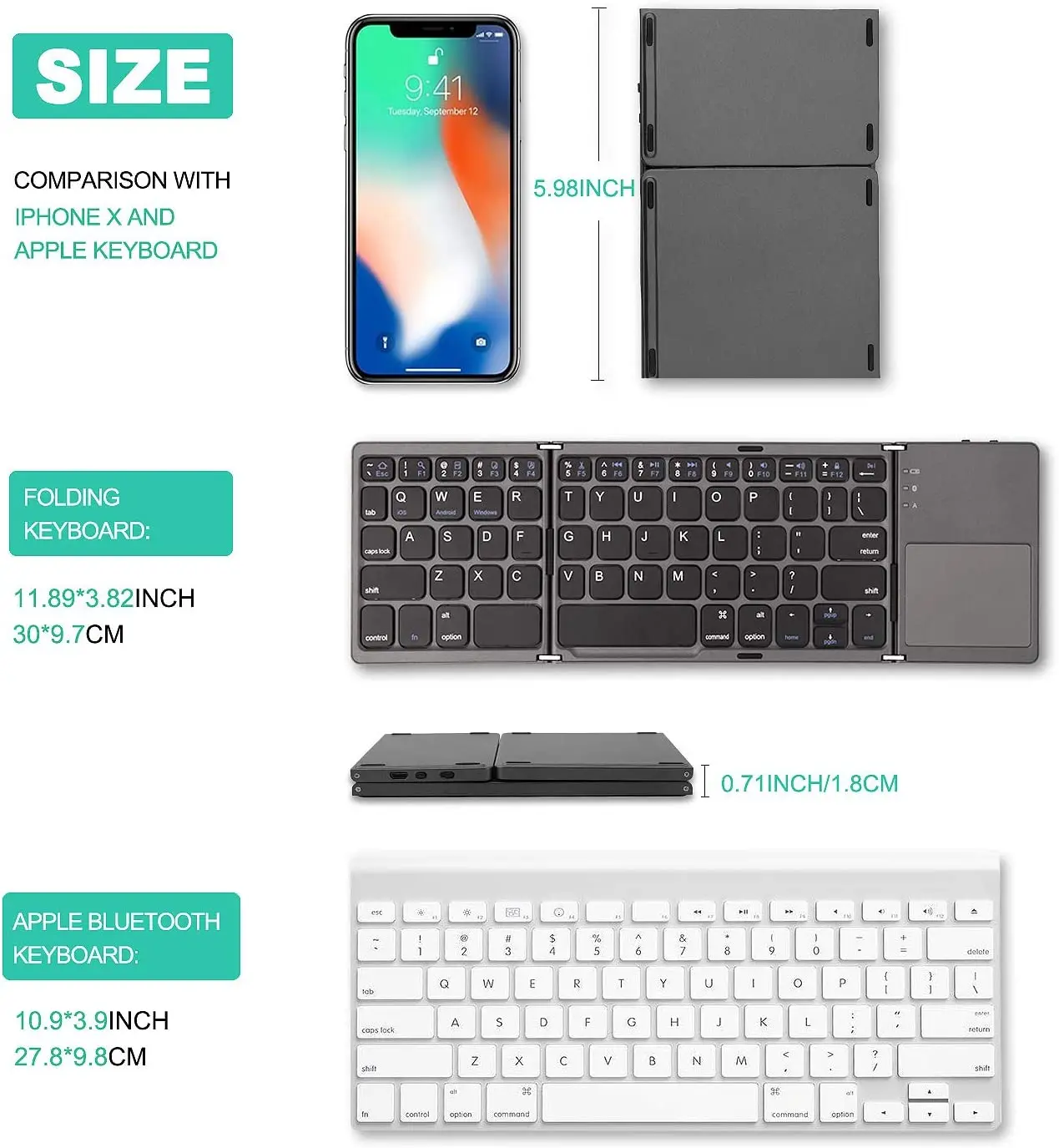 Мини складная клавиатура с сенсорной панелью совместимая Bluetooth KOMODO беспроводная