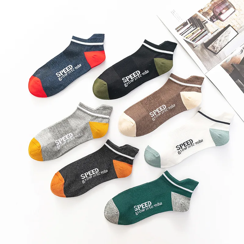 

Мужские весенние и летние тонкие впитывающие пот хлопковые носки, Повседневные Дышащие хлопковые носки с буквенным принтом