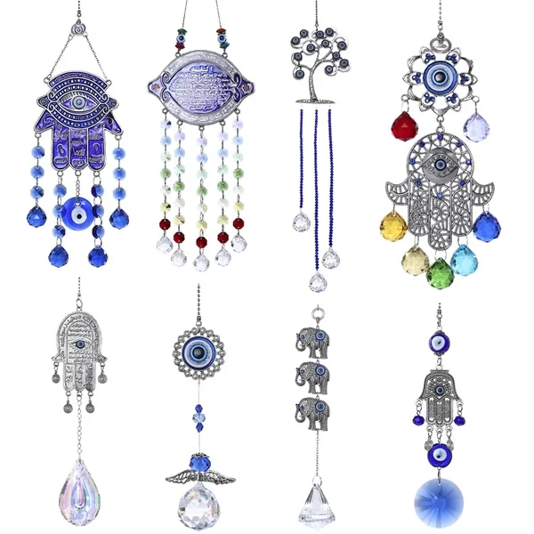 H& D DIY счастливый Хамса турецкий синий сглаза Кристалл Шарм Suncatcher кулон ветер колокольчик амулет дома стены сада висячие украшения