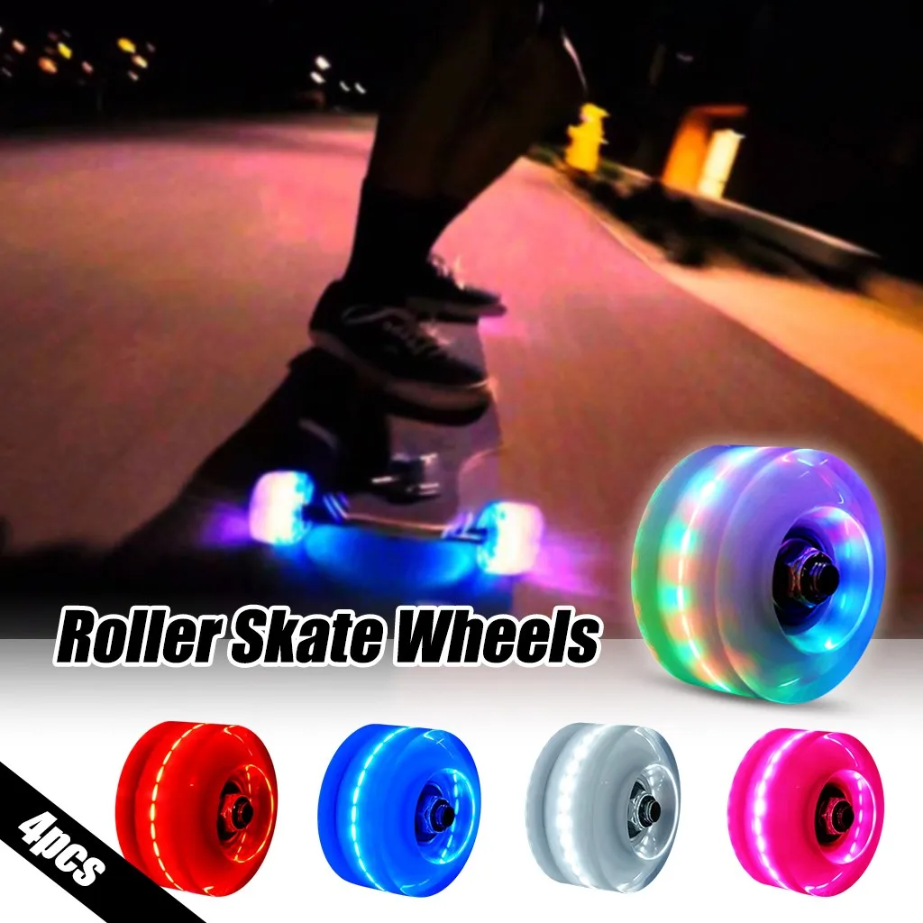 

4pc Luminous Light Up Quad Roller Skate Wheels With Bankroll Bearings Installed Outdoor Sports Illuminated Wheels Colorful Light