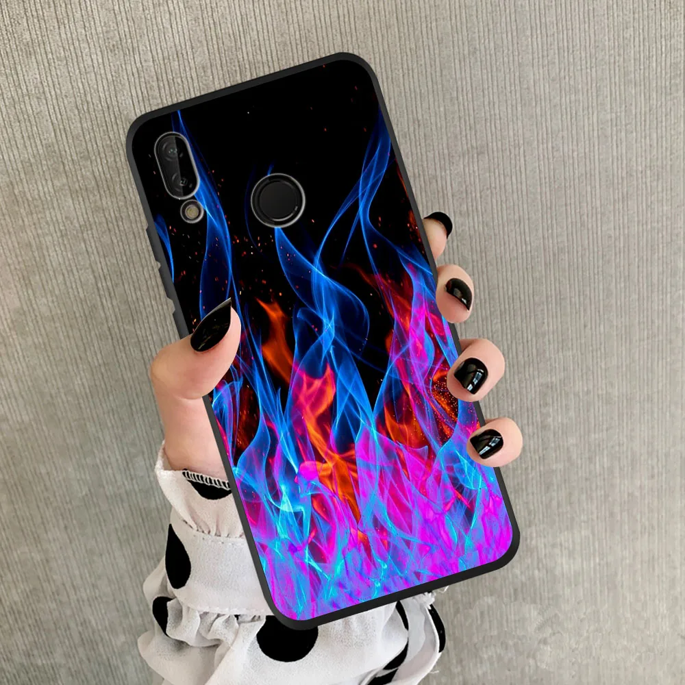 Мягкий ТПУ чехол накладка с рисунком красного и зеленого пламени для Huawei P40 Lite Pro 20