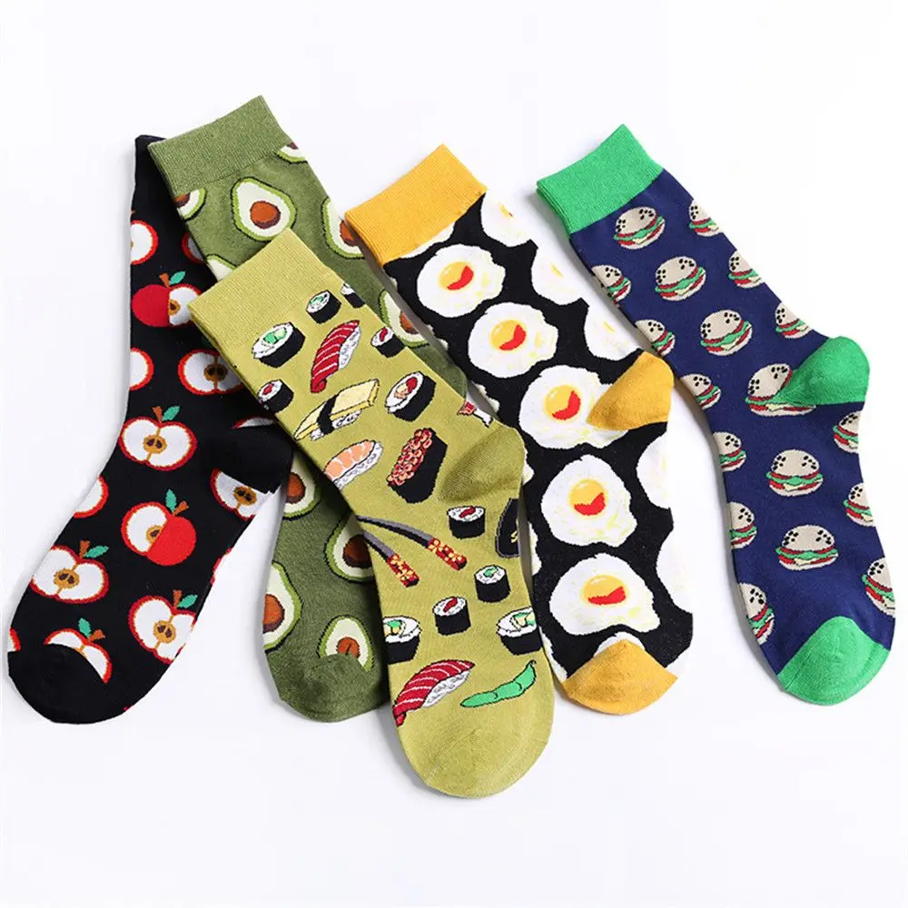 

Food Fruits Pattern Cotton Crew Socks Harajuku Mid-Calf Long Socks for Men Trendy Ankle Sox In Tube Avocado Apple Sports Socks
