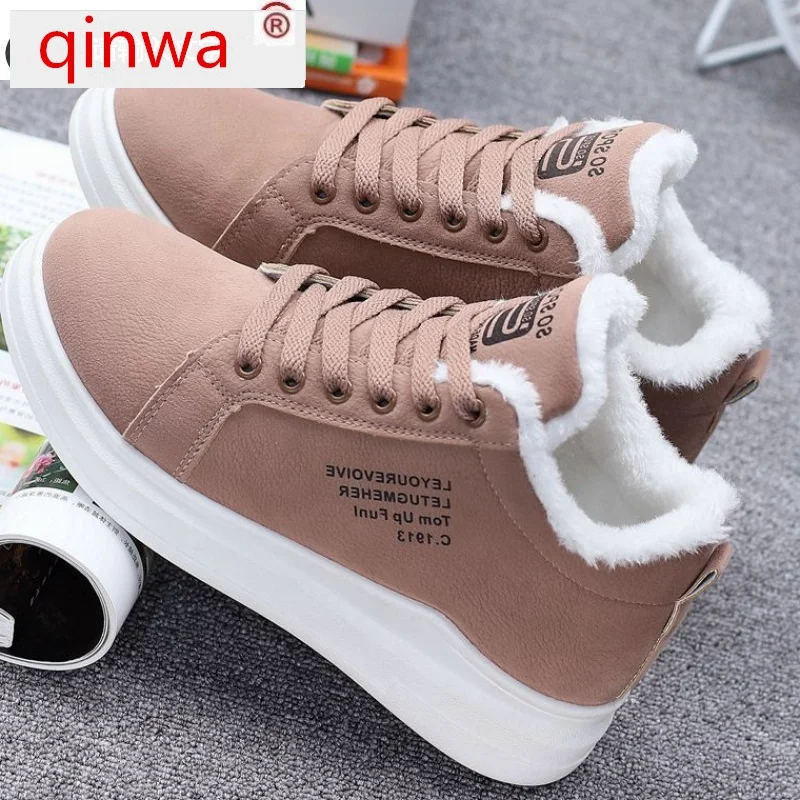 

Winter Warm Women Vulcanized Shoes Fur Plush Casual Shoes Lace Up Fashion Platform Sneakers Women Snow Boots Zapatillas Mujer