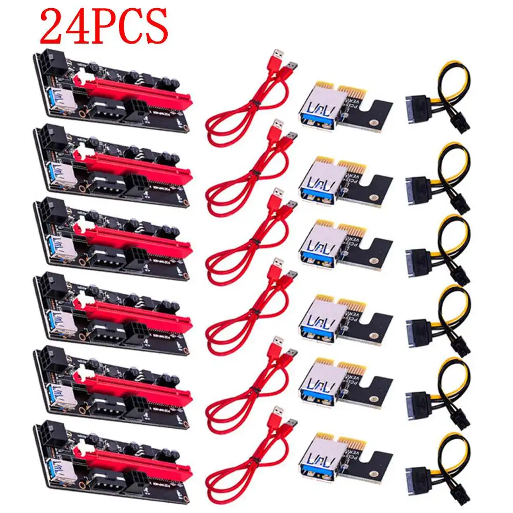 

24 Pcs VER009 USB 3.0 PCI-E Riser VER 009S Express 1X 4x 8x 16x Extender Riser Adapter Card SATA 15pin to 6 pin Power Cable