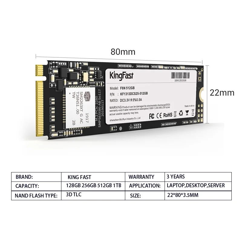 KingFast SSD M2 NVME PCIe 128 ГБ 256 512 1 ТБ M.2 твердотельный накопитель 2280 внутренний жесткий