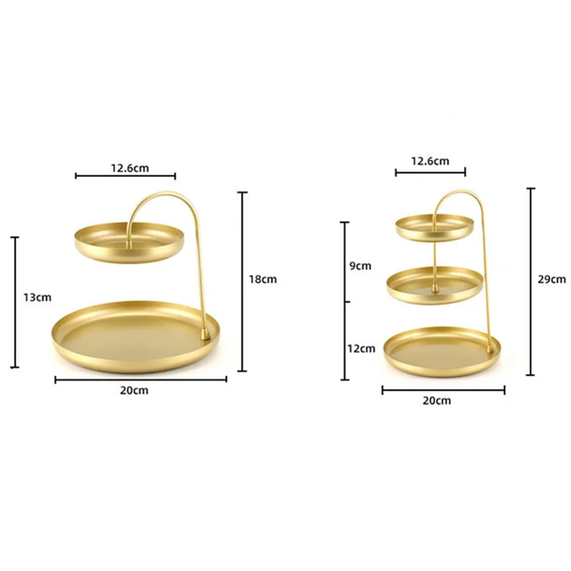 

Double Three Layer Jewelry Metal Storage Tray Sundries Necklace Dessert Cake Storage Rack Wedding Decoration Desktop Organizer