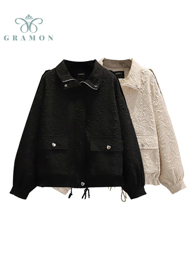 

Streetwear Fashion Women Jackets Fall Winter Oversize Clothes 2021 New Long Sleeve Zipper Lapel Chic Parka Coat Chaquetas Mujer