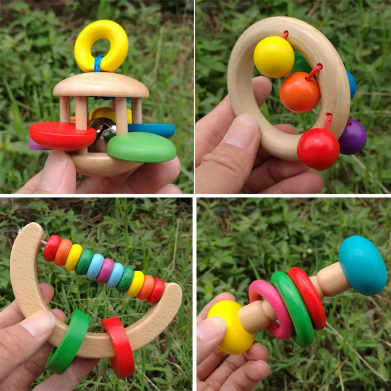 

Деревянные погремушки для новорожденных, детская развивающая игрушка из бука для прорезывания зубов, Детские Игрушки для раннего развития,...