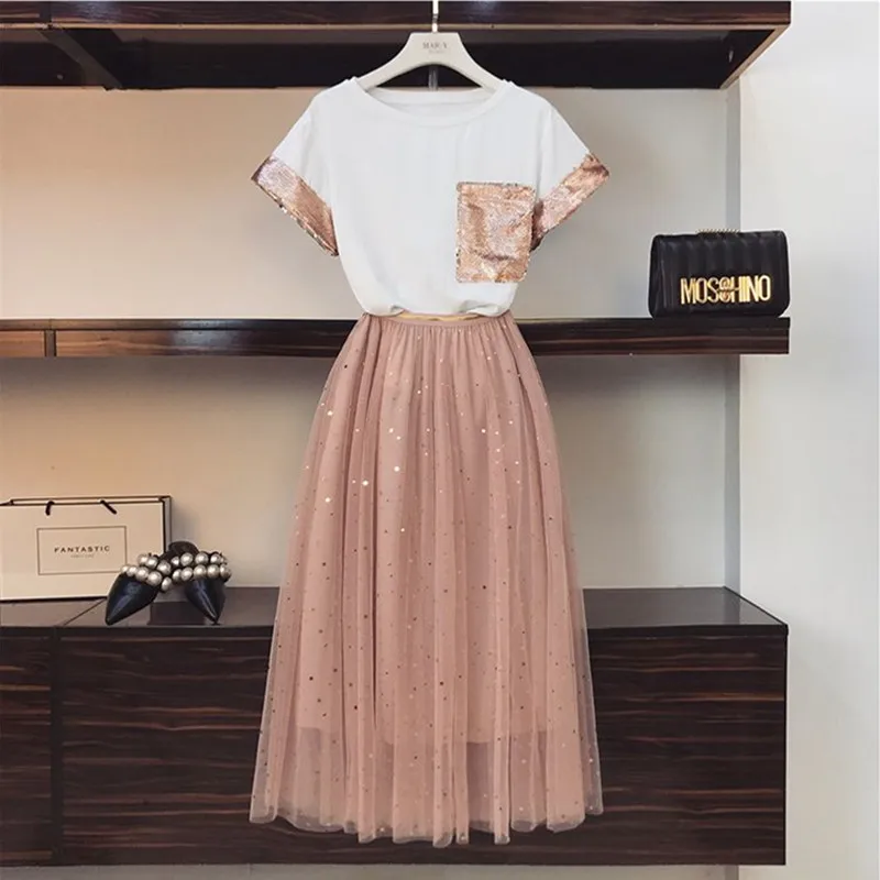 Женский летний комплект из 2 предметов милая хлопковая Футболка с блестками и