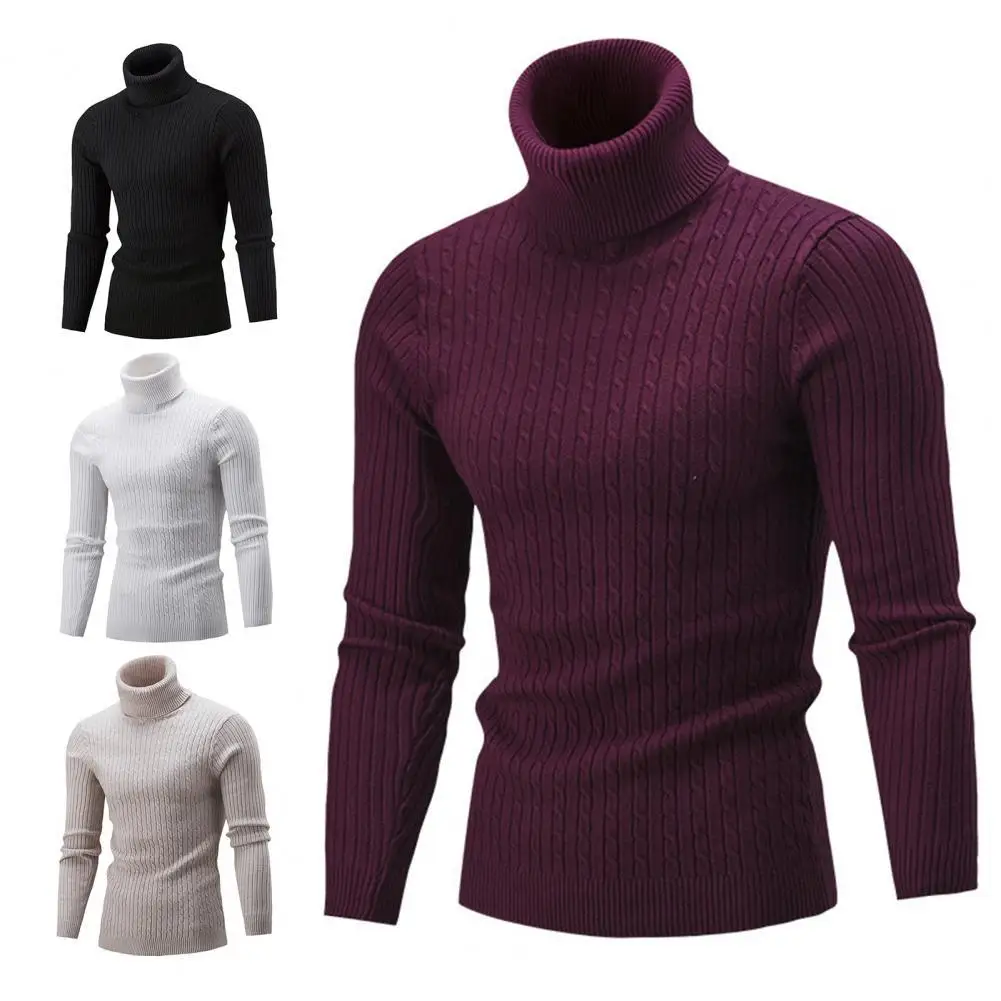 

Men's Casual Slim Knitwear Sweaters Solid Color Long Sleeve Knitted Sweater All-matched Turtleneck Twist Men Sweater Pullover
