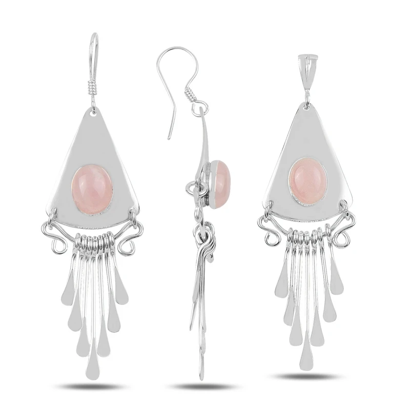 

Silverlina Silver Pink Quartz Stone Handwork Set