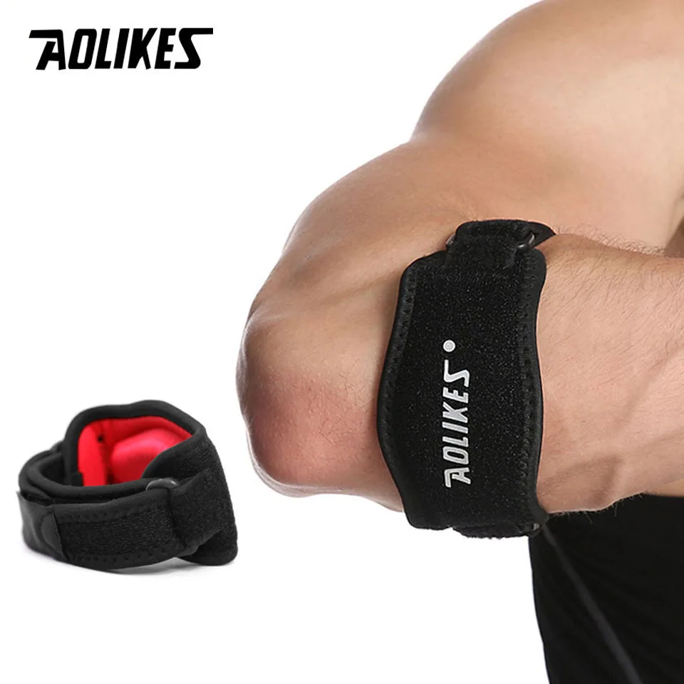 Black with red AOLIKES 1 шт., регулируемые, для баскетбола, бадминтона, тенниса, гольфа, налокотники для Гольфиста, налокотники, боковая повязка с синдромом боли - Цвет: Black with red