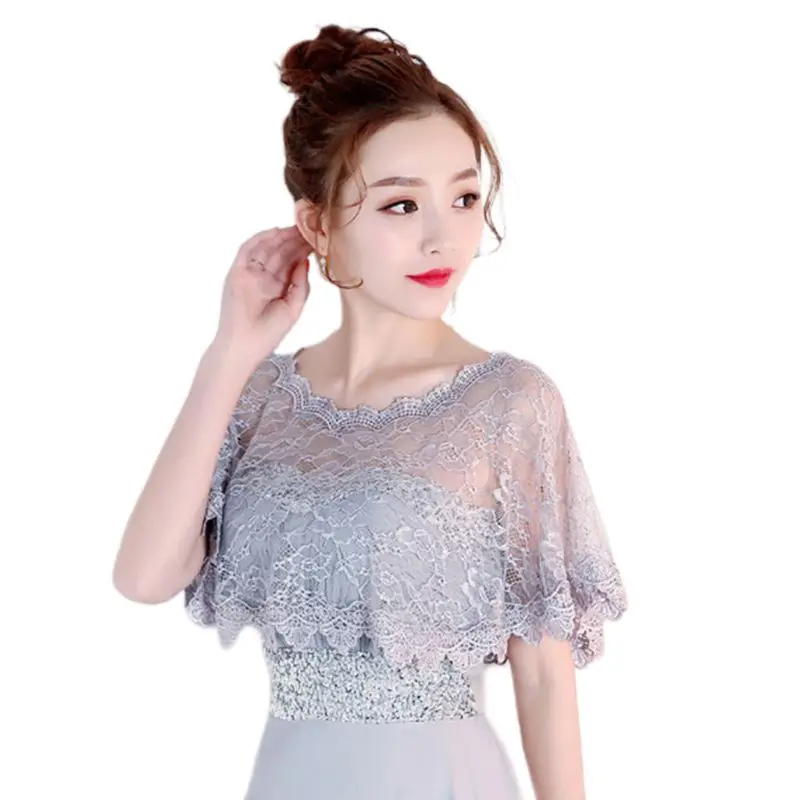 

Womens Summer Sunscreen Floral Lace Cape Wrap Crochet Sheer Pleated Wedding Bridal Shawl Shrug Evening Gown Capelet Bolero