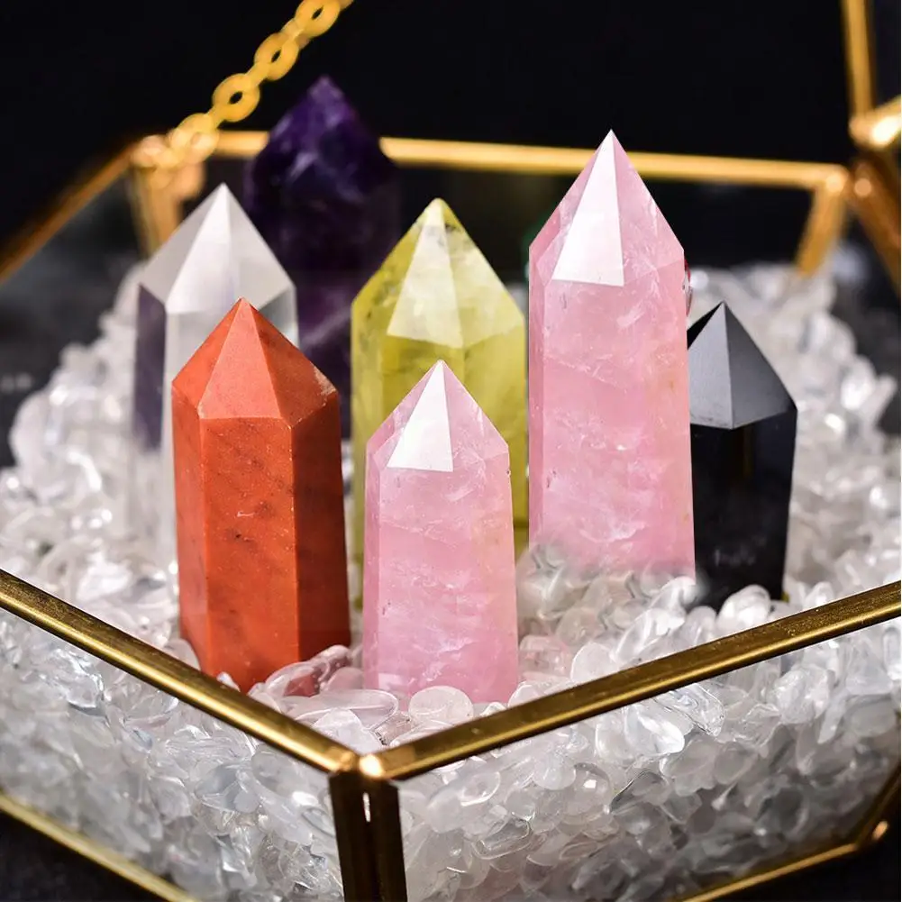 

Natural Crystal Mineral 6 Faceted Reiki Chakra Specimen Rough Seven Exquisite Stones Healing Therapy Chakras Stone Gift Ore T0D2