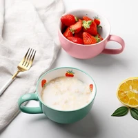 450ml cute strawberry mug young girl large capacity porcelain milk oatmeal bowl breakfast cup home leisure exquisite decoration