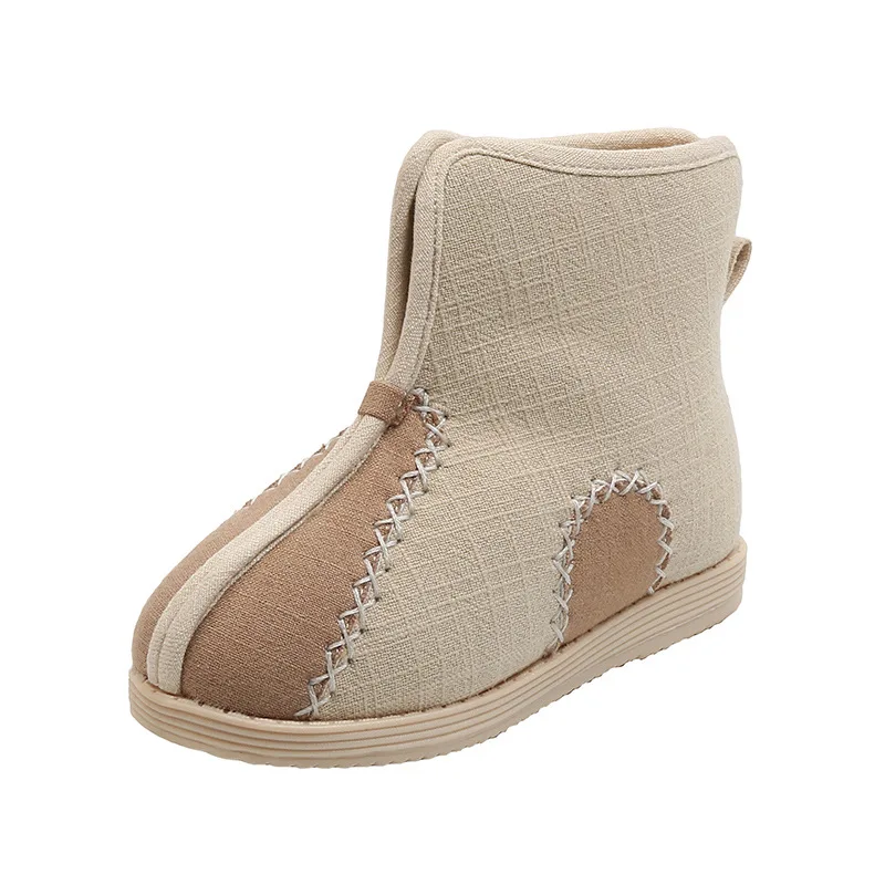 

FZX Classic Ethnic Style Casual Solid Color Beef Tendon Home Warmth Cute Canvas Flat Shoes Casual Comfortable Children's Shoes