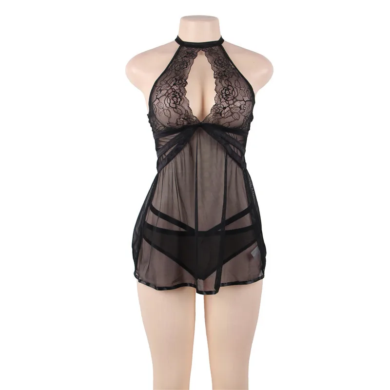 

Ladies summer suit plus size women's Oversized lingerie sexy halter suspender nightdress halter lace pajamas ladies panties thin