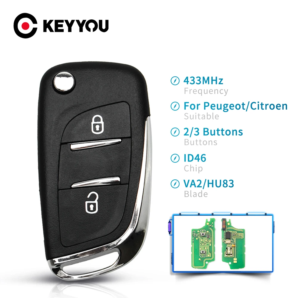 Пульт дистанционного управления KEYYOU 433 МГц чип ASK ID46 CE0523 CE0536 для Peugeot 306 407 807 Citroen C2 C4