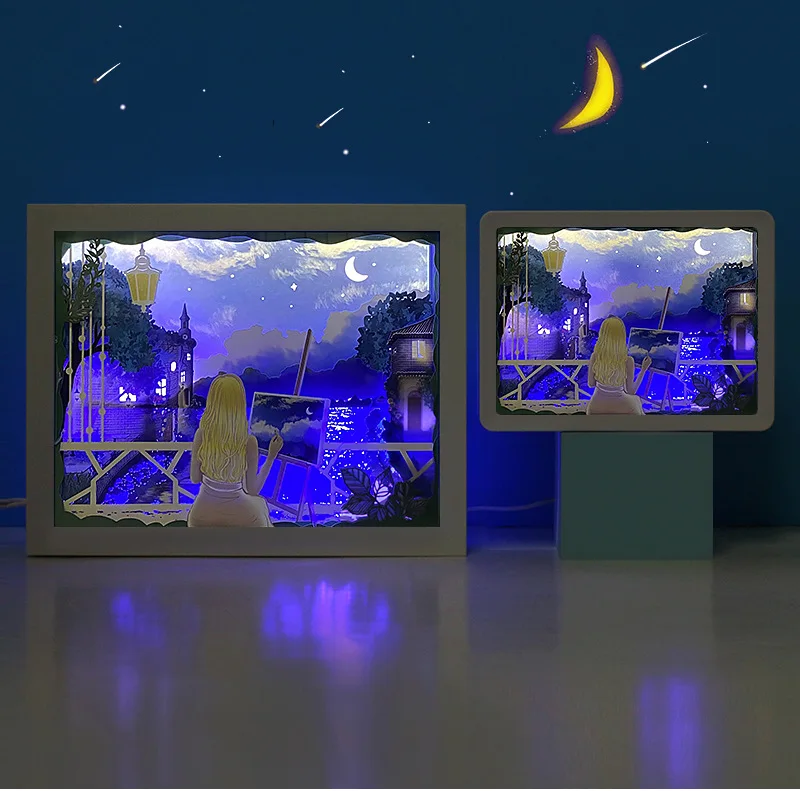 

Красочная 3D Настольная лампа для художественного творчества, 7 слоев, картина маслом, девушка для украшения дома