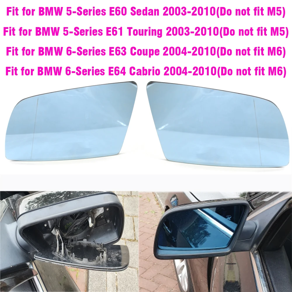 Боковое синее электрическое зеркало с подогревом и широкоугольным крылом, стекло для BMW 5 серии E60 E61 2003-2010, автомобильные Внешние запчасти, а...