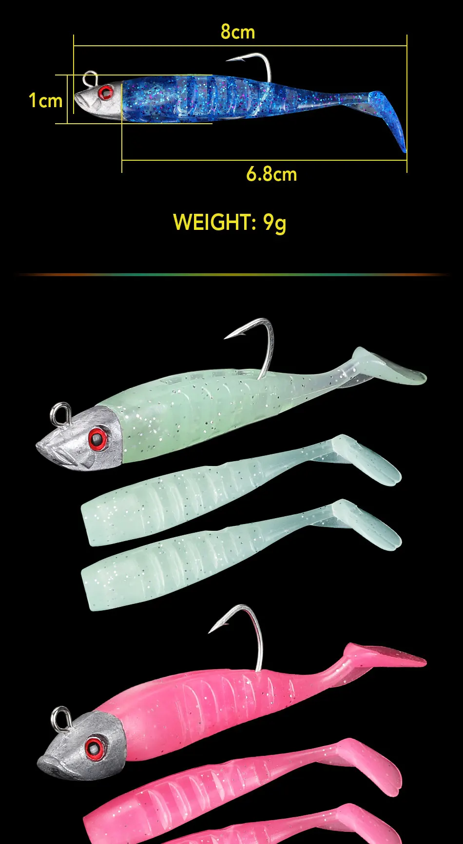 JACKFISH 8 см 9 г джиггинг Мягкая приманка рыболовные приманки 5 цветов приманки из свинца ведущий крючок рыба Т хвост морской бас приманка рыболовные снасти