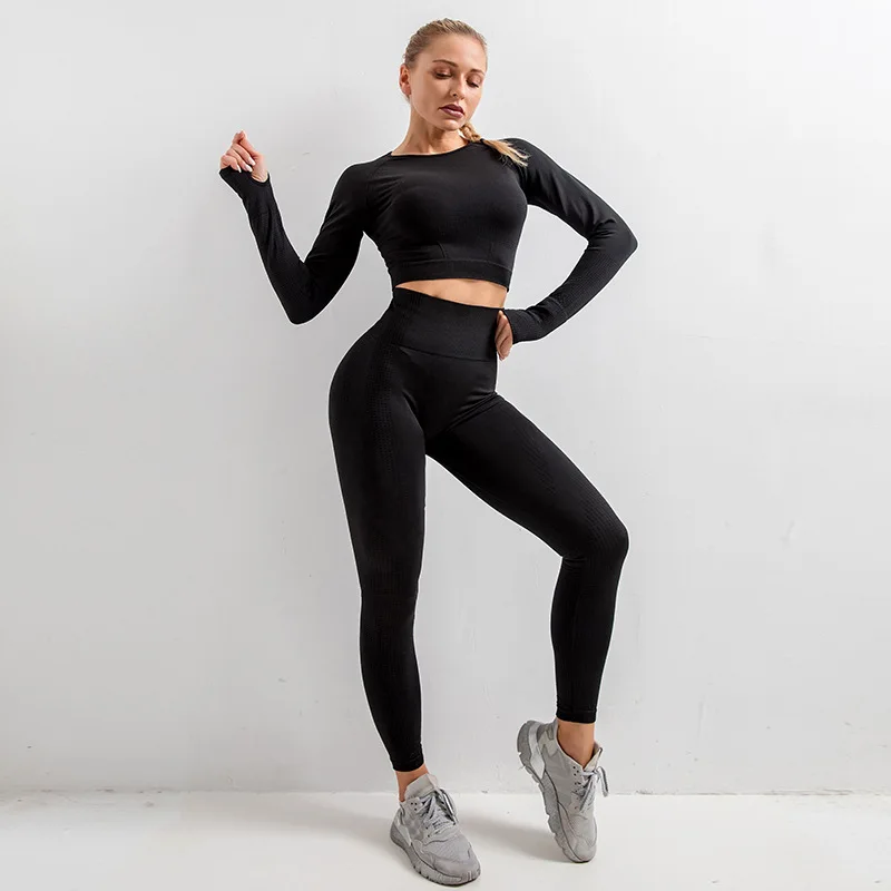 

Women Fitness Clothing 2/3pcs Sport Long-Sleeved Shirt Dot Sport Bra Top High Waist Tight HipUp Seamless Yoga suit Gym Set women