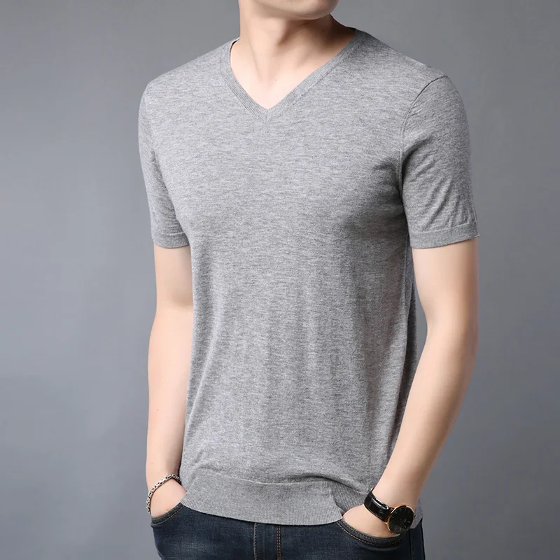 

2021 new spring and autumn T shirt men Cotton short-sleeved V-neck T shirts male tops tees jke1440