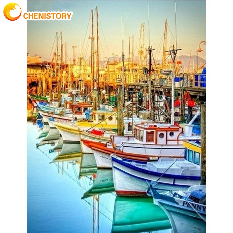 

CHENISTORY Landscape Seaside Ship Paint By Number Picture Oil Paints Adults Kit Painting On Canvas Decorative Paintings HandWork