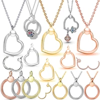 rose base snake chain heart pendant fit original pan charms bracelet women diy silver color circle ring dangle necklace kid gift