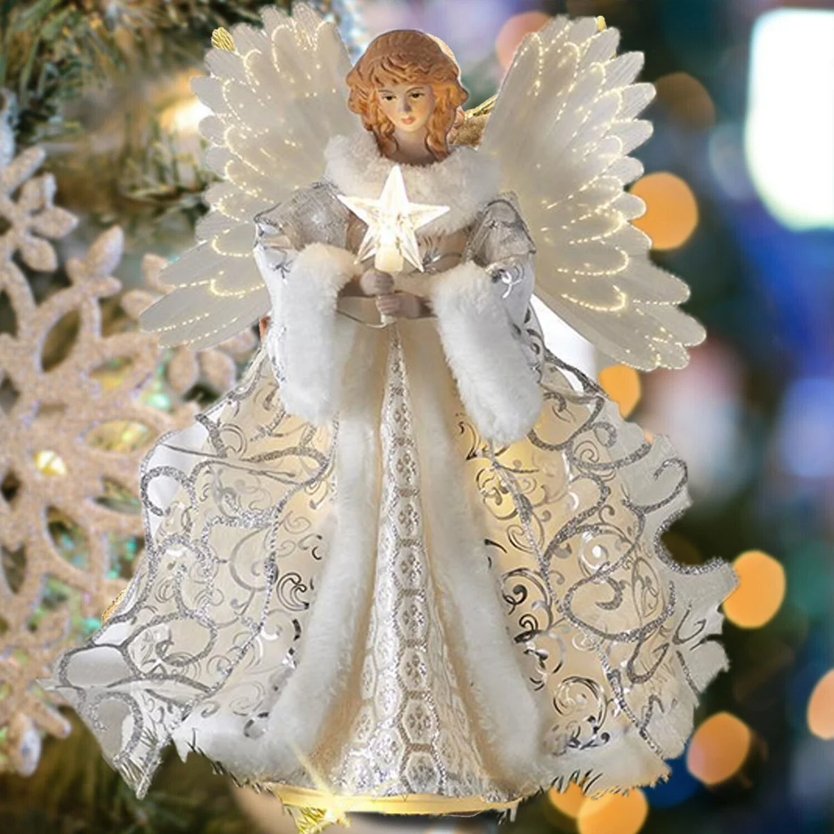 &Aacute;rbol de Navidad de 25x22cm, &Aacute;ngel superior, Material acr&iacute;lico, Fiesta en casa, hadas de &Aacute;ngel Blanco, decoraci&oacute;n superior de &aacute;rbol de Navidad-2