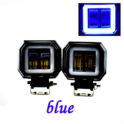 2pc-square-blue Рабочие Автомобильные фары 12 В 20 Вт светодиодные мото фары дальнего света Ангел глаз лампа Внедорожник Трактор Лодка прожекторы Автомобильная фара - Цвет: 2pc-square-blue