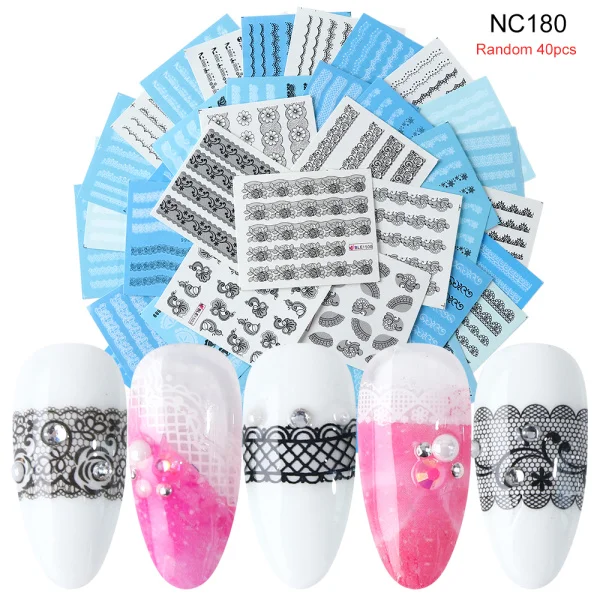 NC180 40pcs Набор наклеек для ногтей переводные наклейки для воды смешанный дизайн цветок животное слайдер для маникюра ногтей украшение татуировки Советы LA830 - Цвет: NC180 40pcs
