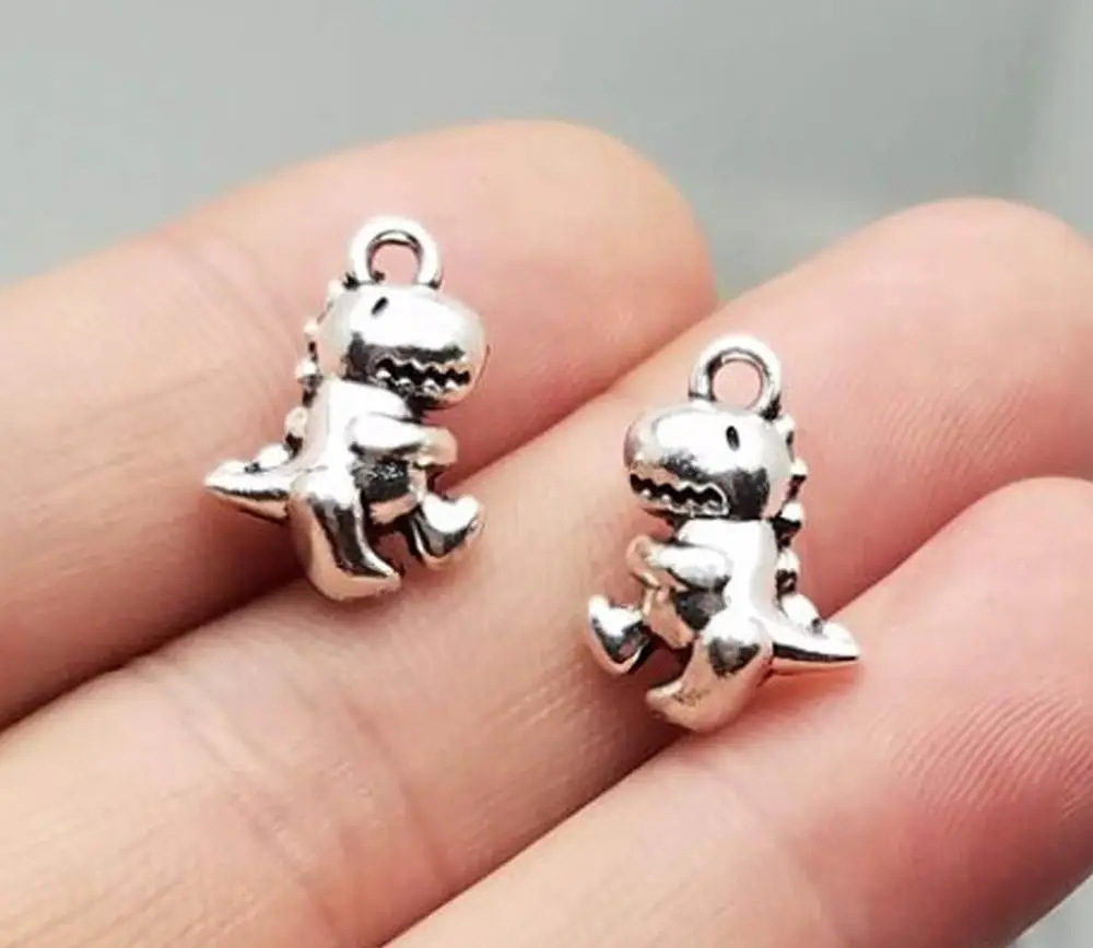 Подвески в виде динозавра с античным посеребренным покрытием 15 шт./лот 16x11x6 мм 3D