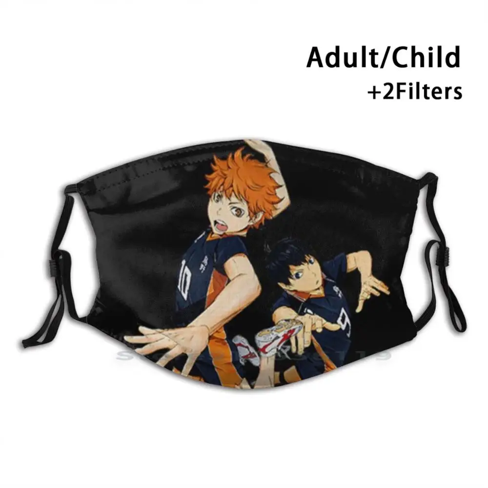 

Hinata Shoyo & Kageyama Tobio Adult Kids Washable Funny Face Mask With Filter Haikyuu Haikyu Fly High Karasuno Team Karasuno