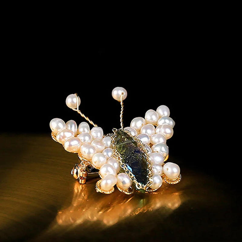 

Butterfly Handmade Brooch Natural Freshwater Pearl Brooches Insect Pins Corsage For Women Wedding Jewelry Accessories Gift Party