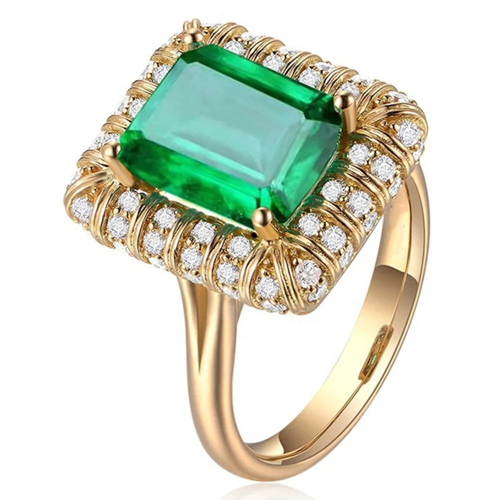 

Big emerald gemstone green crystal rings for women femme gold color zircon diamonds luxury vintage party jewelry bijoux gift