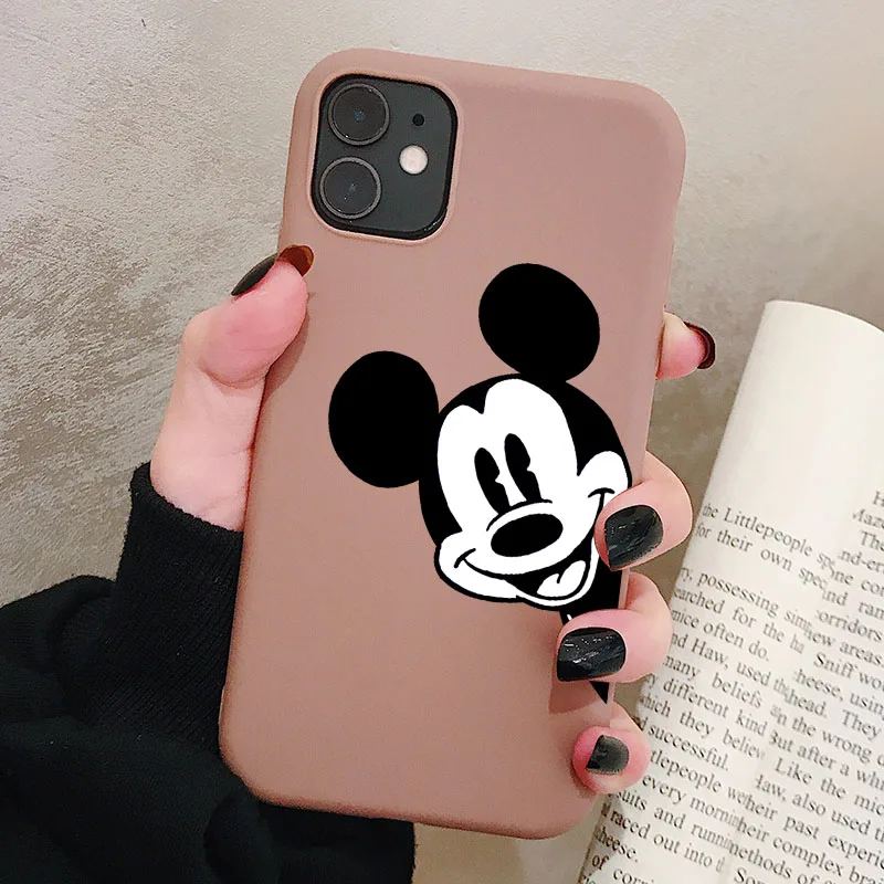 P1Brown Чехол для телефона iPhone 11 Pro XR X Xs Max 8 7 6 Plus 6S 5S SE матовый Силиконовый чехол с мультяшной мышкой мягкая задняя крышка - Цвет: P1Brown