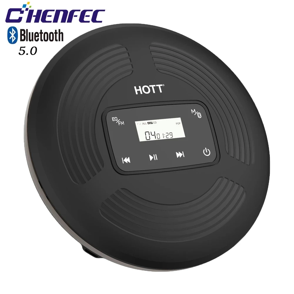 Портативный Перезаряжаемый CD плеер HOTT Bluetooth 5 0 с FM передатчиком сенсорной кнопкой