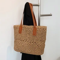new straw beach bag handmade ladies shoulder bag for womens larger capacity summer vacation casual bags shopping bags bucket